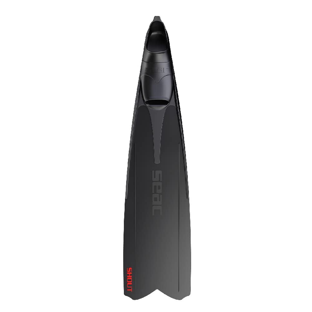 Seac Shout, Long Fins for Scuba Diving, Spearfishing and Freediving, Black, 9.5-10, Made in Italy