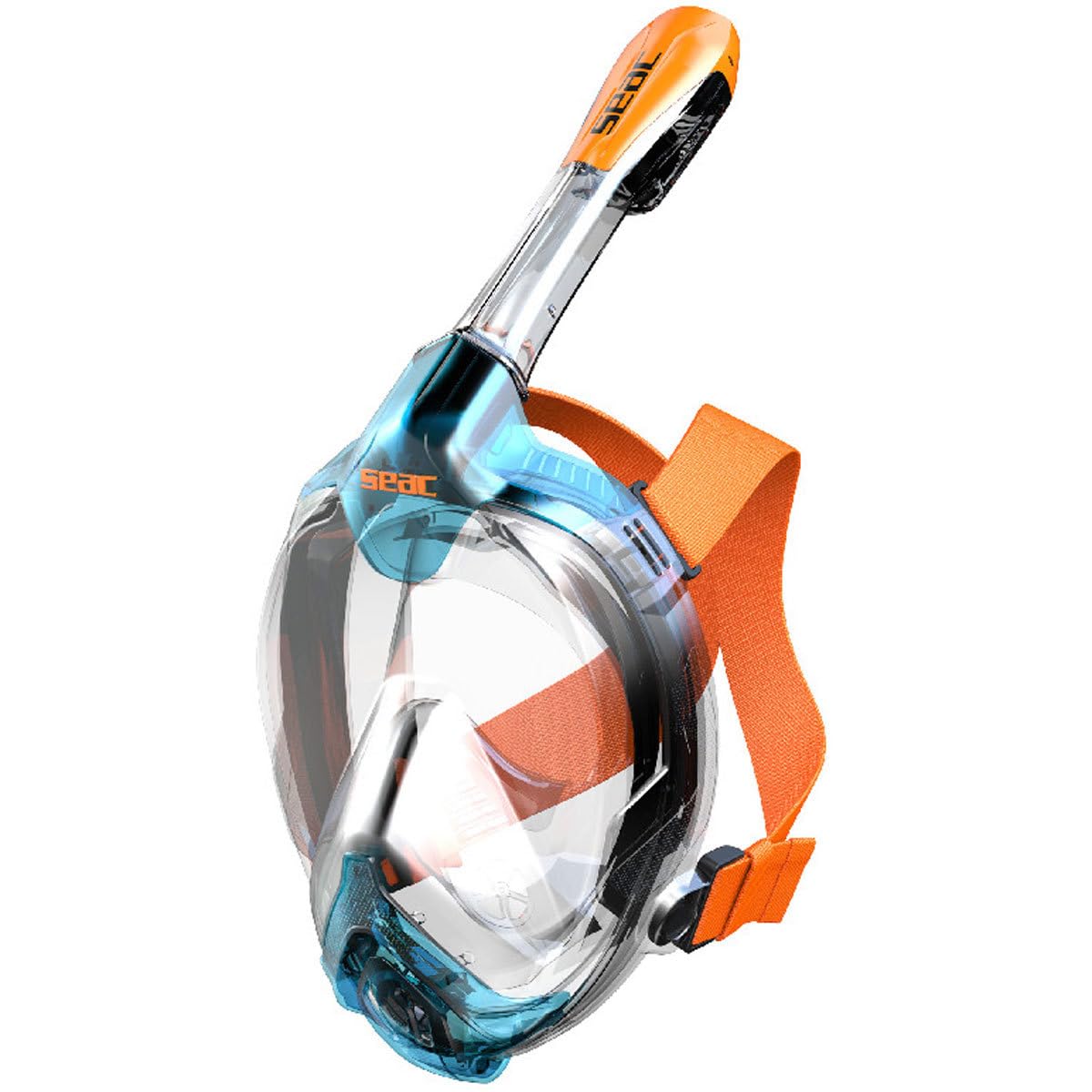 SEAC Libera, Full Face Snorkeling Mask, Hypoallergenic Silicone, Quick Release, EN136:2000 Certified, 4 Sizes, Aqua/Orange