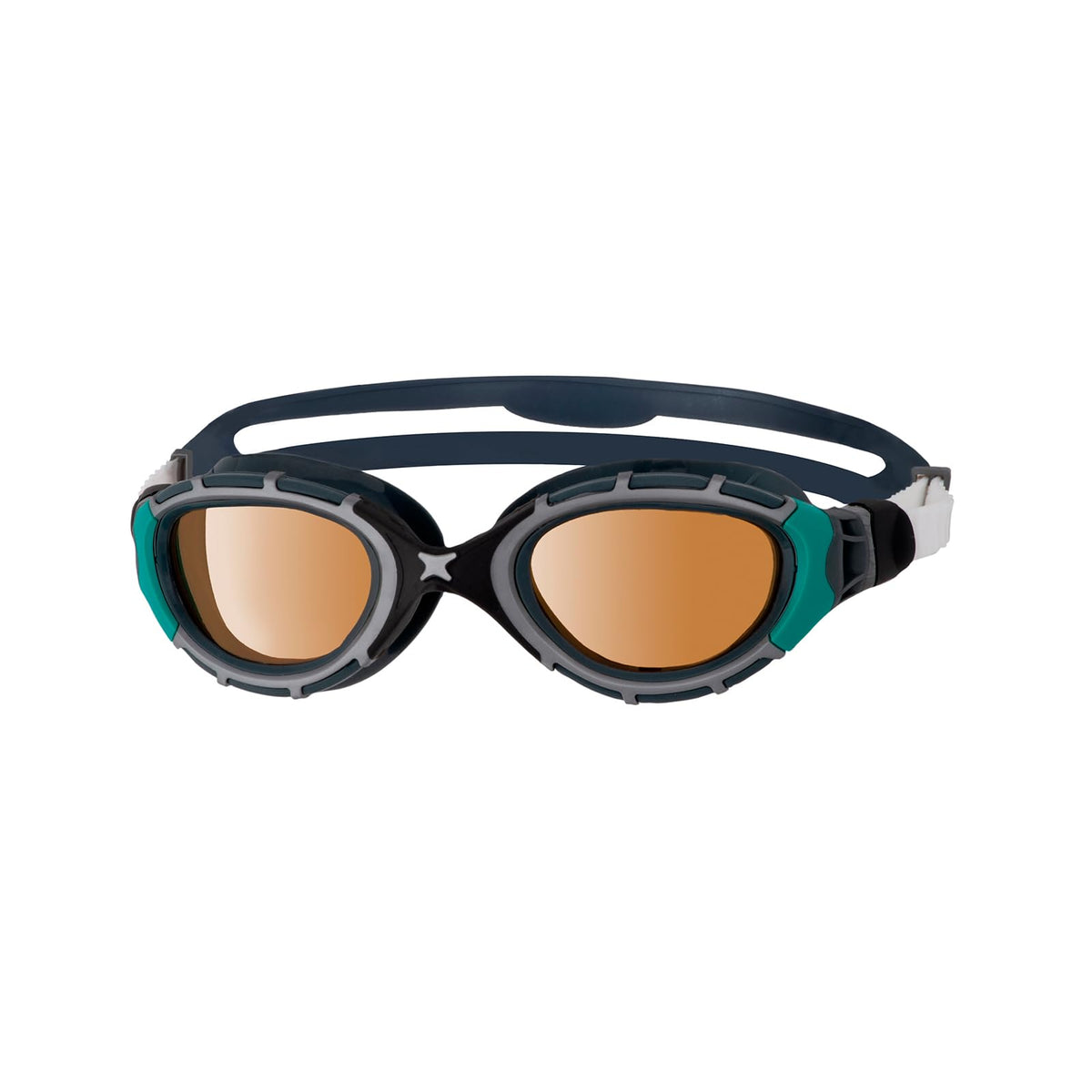 Zoggs Adult Unisex Predator Flex Polarized Ultra Anti-Fog No-Glare UV Copper Tint Lens Quick-Adjust Swimming Goggles, 461046, Black/Green, Small Fit