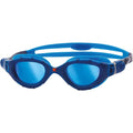 Zoggs Unisex Adults Predator Flex Titanium Swimming Goggles | Anti-Fog UV Protection No-Glare Curved Lenses & 3D Flexpoint, Blue/Blue - Mirrored Blue Lenses, Small