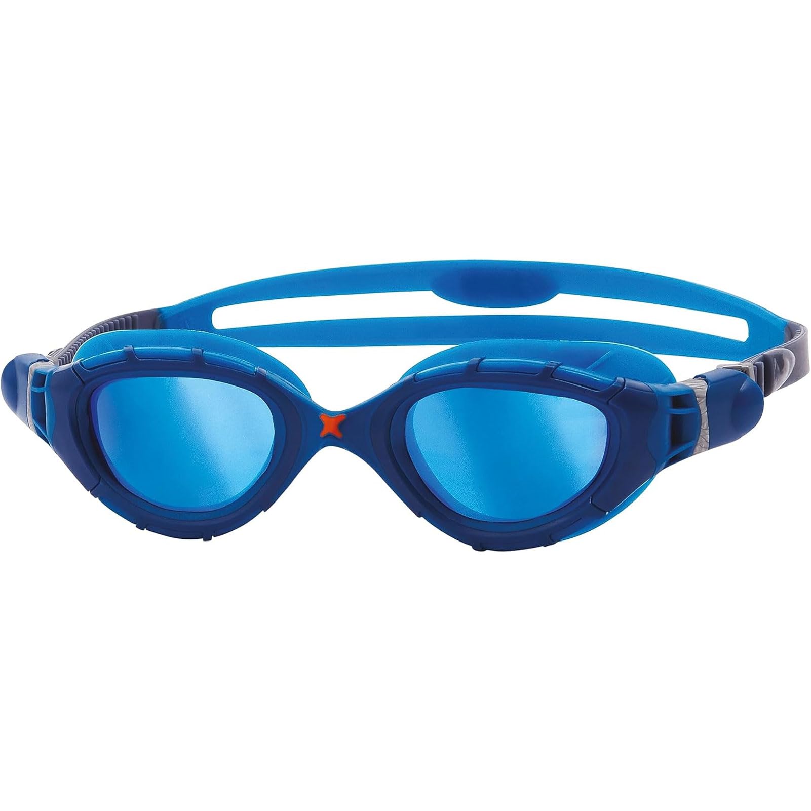 Zoggs Unisex Adults Predator Flex Titanium Swimming Goggles | Anti-Fog UV Protection No-Glare Curved Lenses & 3D Flexpoint, Blue/Blue - Mirrored Blue Lenses, Small