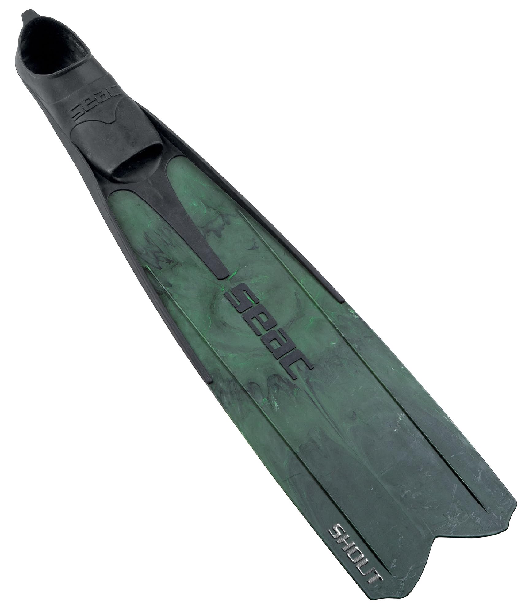 Seac Shout, Long Fins for Scuba Diving, Spearfishing and Freediving, Green, 11-12, Made in Italy