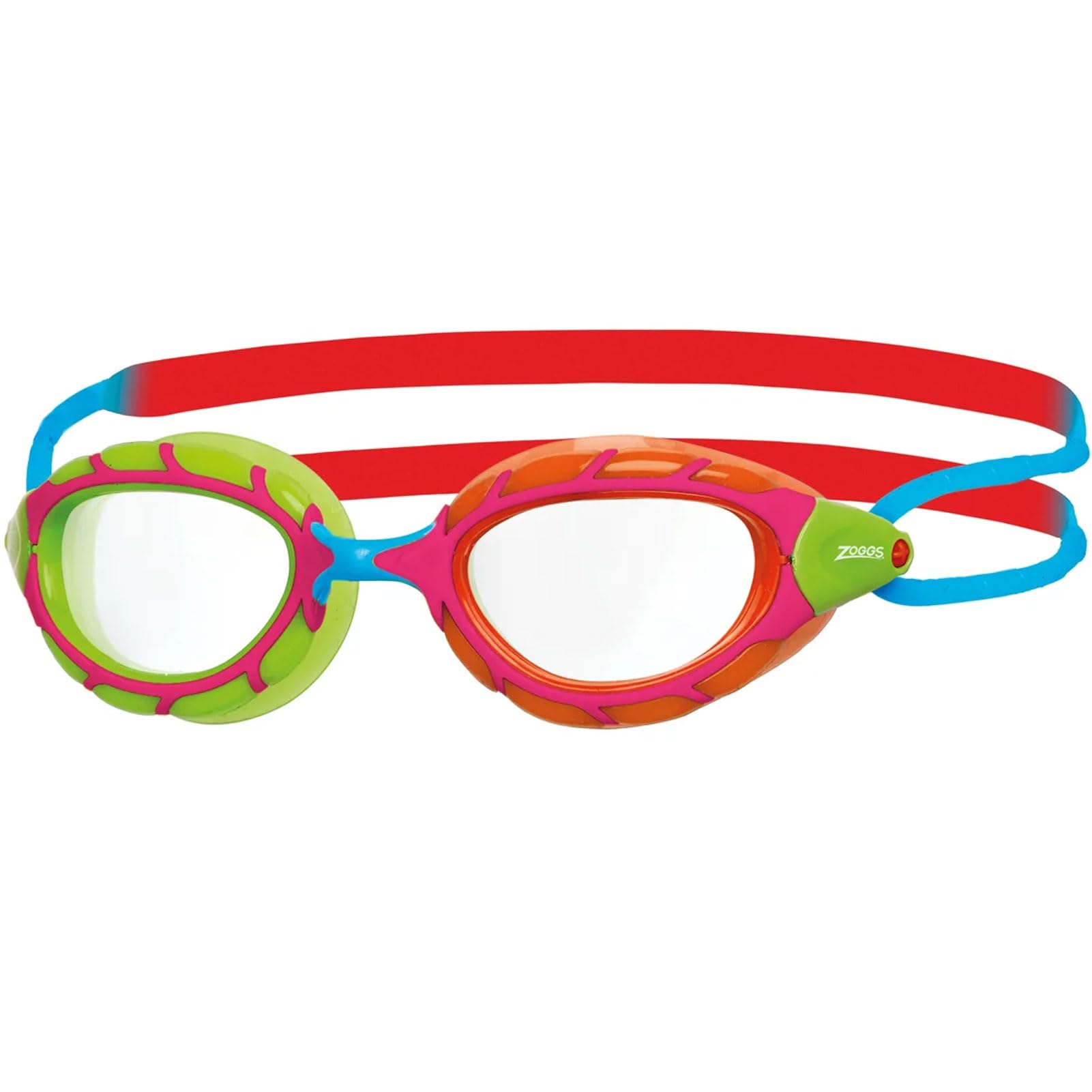 Zoggs Junior Predator Anti-Fog UV Protection Adjustable Strap No-Leak Comfortable Soft Silicone Swimming Goggles, 6-14 Years, Red/Orange - Clear Lenses