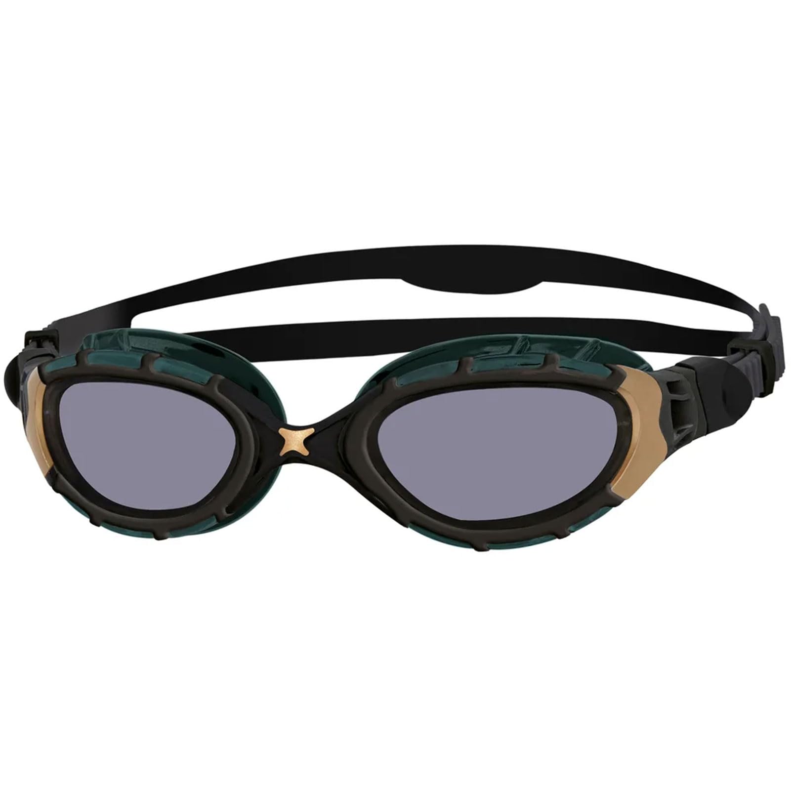 Zoggs Unisex Adults Predator Flex Titanium Reactor Swim Goggles | Anti-Fog UV Protection Photochromatic Lenses & 3D Flexpoint, Black/Gold - Reactor Titanium Lenses, Regular