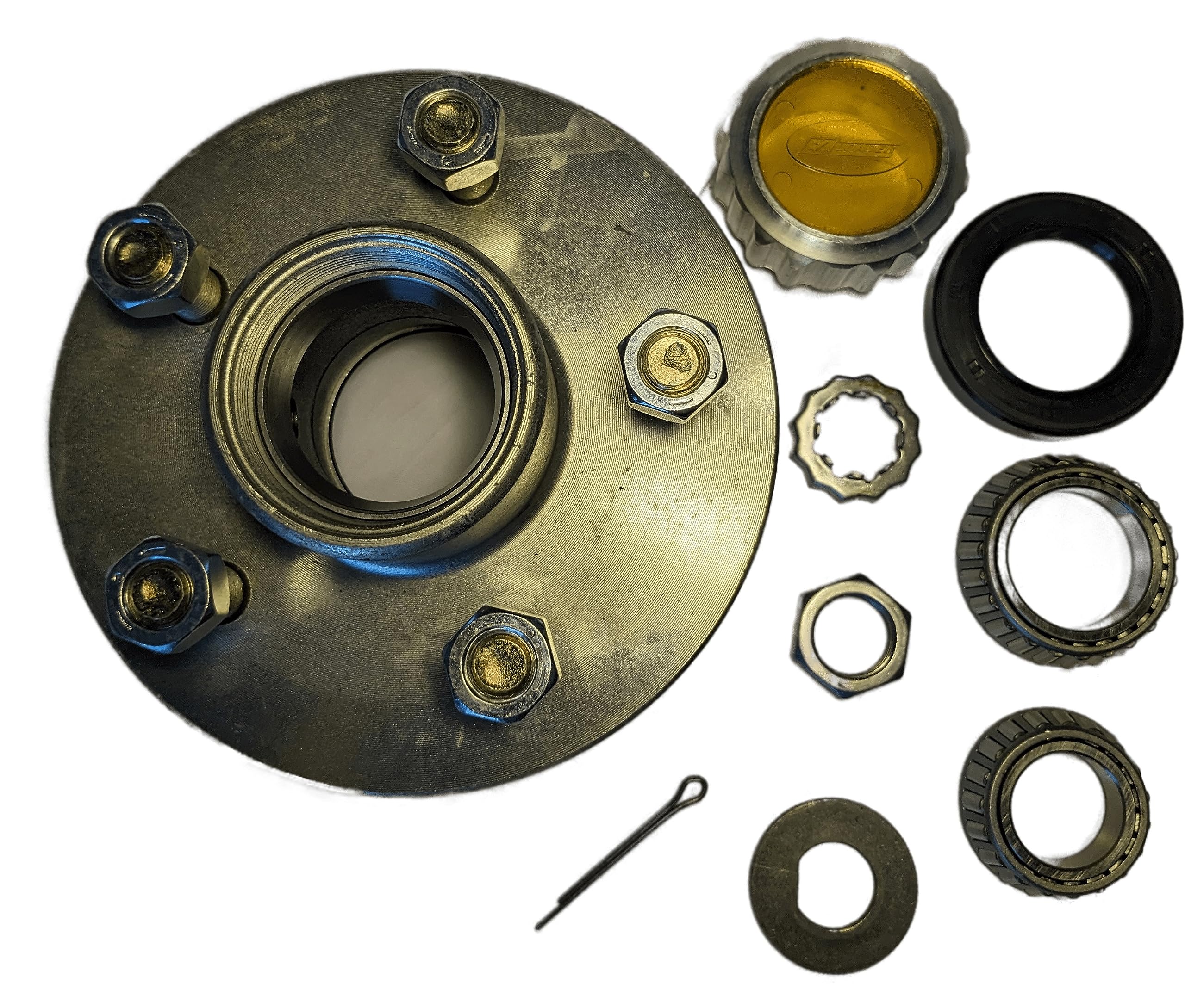 EZ Loader 5 Lug Oil Bath H1000 Threaded Hub Kit with Bearings, Seals, Cap, and Hardware for Boat Trailer. Replacment Oil Bath Hub