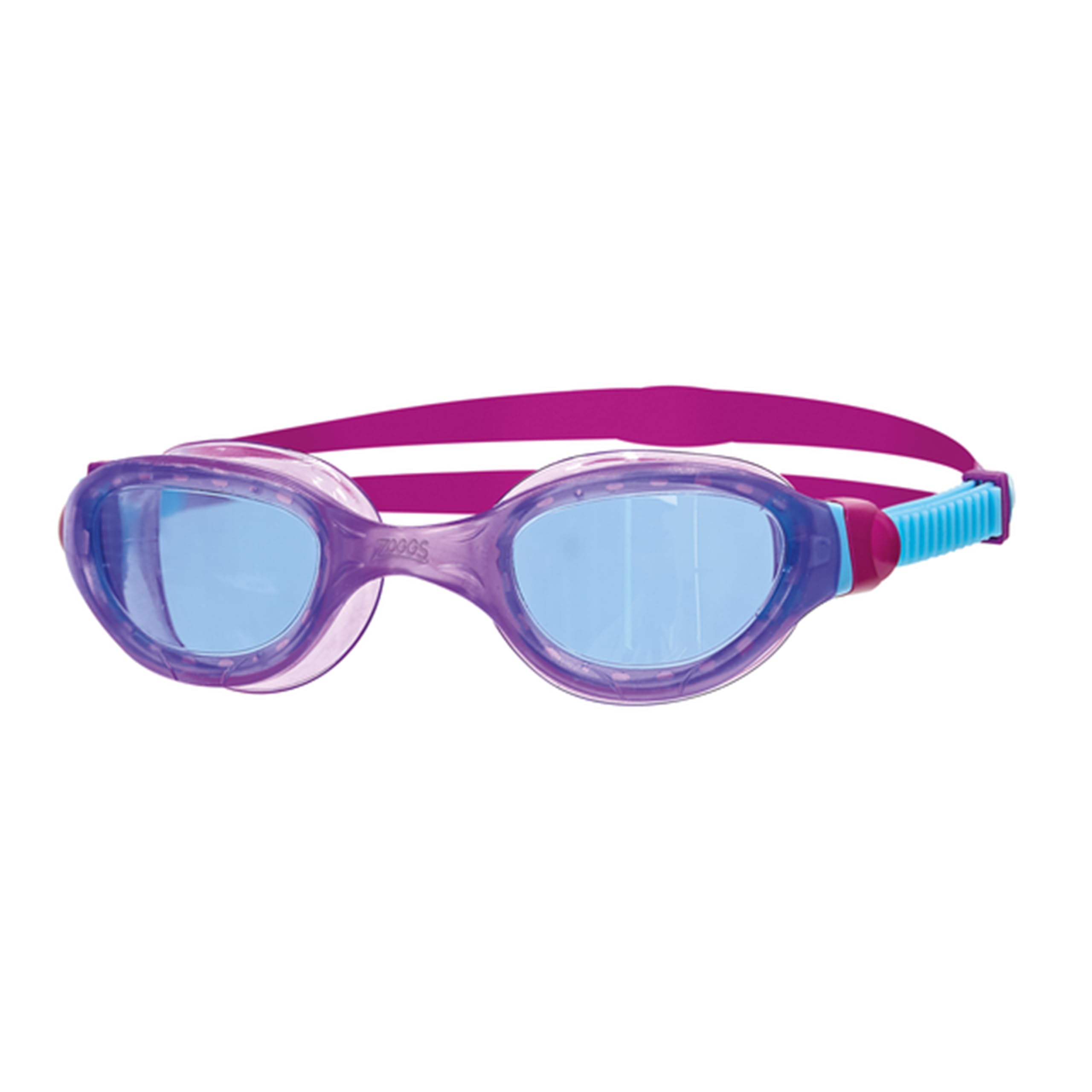 Zoggs Junior Phantom 2.0 Anti-Fog UV Protection Quick-Adjust No-Leak Comfortable Soft Silicone Swimming Goggles, 6-14 Years, Purple/Aqua - Tint Blue Lens
