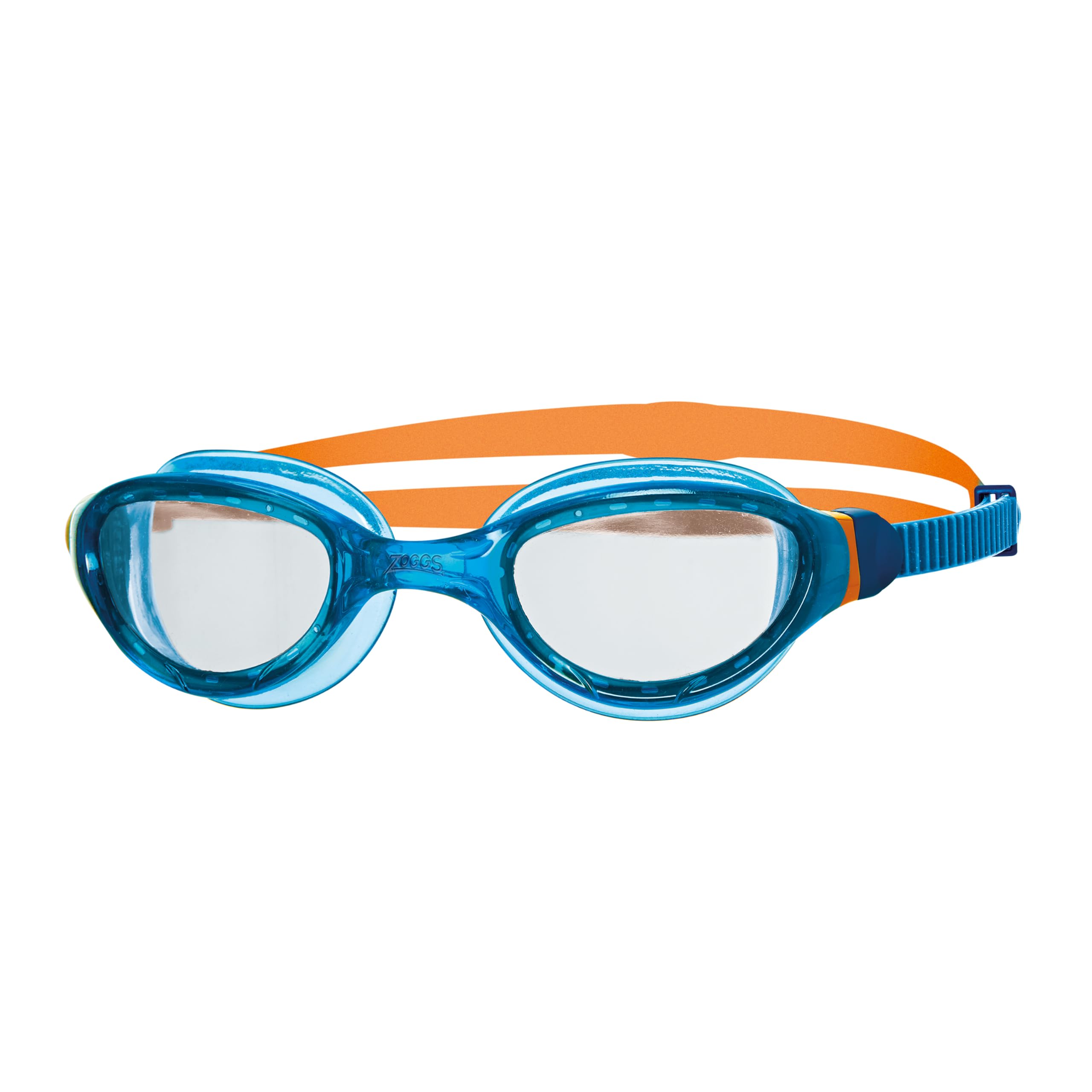 Zoggs Junior Phantom 2.0 Anti-Fog UV Protection Quick-Adjust No-Leak Comfortable Soft Silicone Swimming Goggles, 6-14 Years, Blue/Orange - Clear Lens